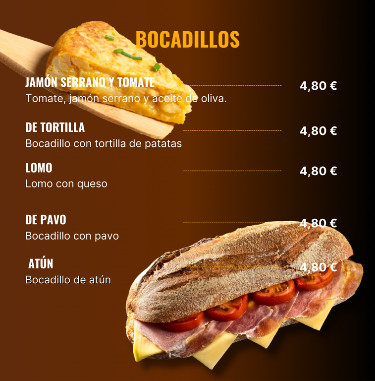 MENU DE BOCADILLOS